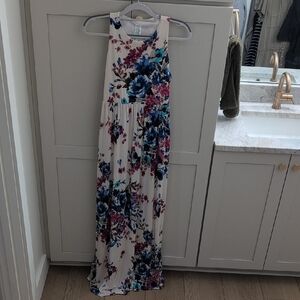 Bellamie Cream Dress with Blue and Pink Floral Pattern